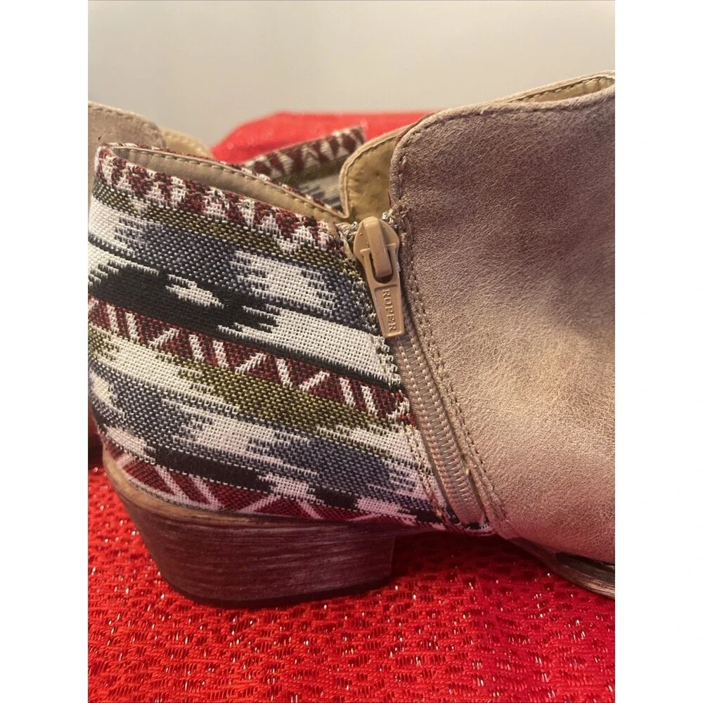 Roper Womens Sedona Brown Round Toe Cowgirl Western Print Ankle Boots size 9.5